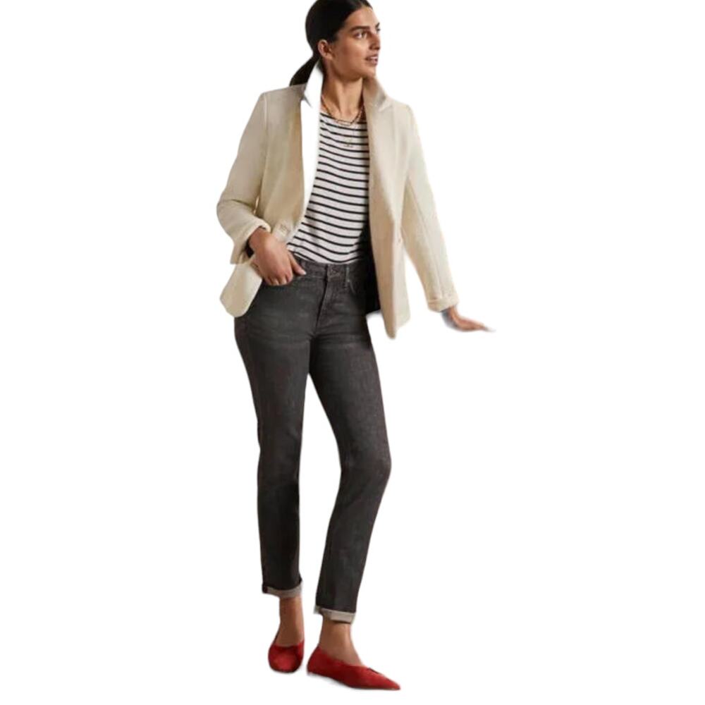 Boden Ribbed Skinny Ankle Cropped Skimmer Denim Jean Pant Size 8P WC121 Gray